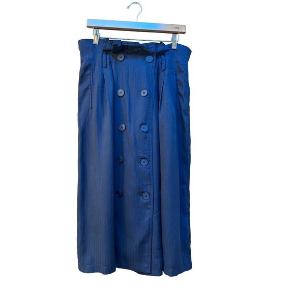 Anthropologie Pin Stripe Paper Bag Skirt Blue Seen Worn Kept Midi Length Size 8 - Picture 1 of 8